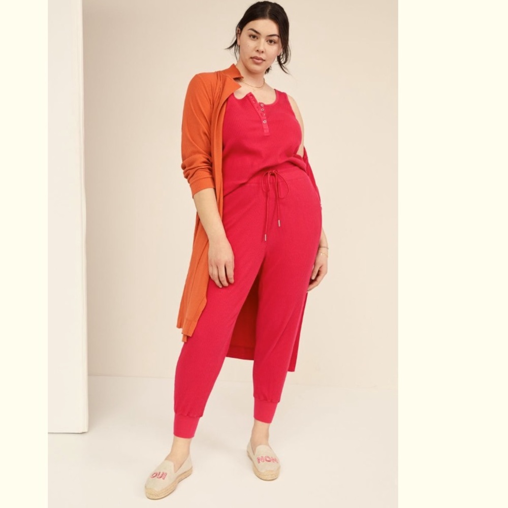 Anthropologie Daily Practice 3 Piece Pink and Orange Lounge Set Sweatpants